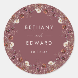 Sticker Rond Boho Fall Floral Mariage
