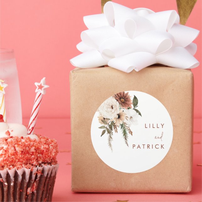 Sticker Rond Boho Fall Floral Terracotta Mariage (Fête)