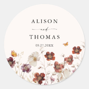 Sticker Rond Boho Fall Florals Mariage papillon