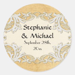 Sticker Rond BOHO Faux Burlap n dentelle gitane moderne style m