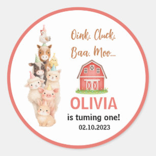 Sticker Rond Boho Ferme Animal 1er Anniversaire Douce Ferme R