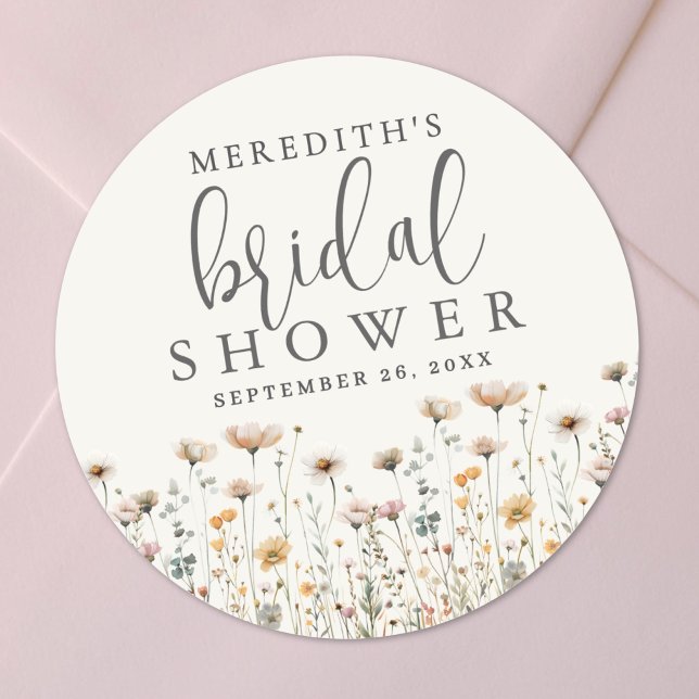 Sticker Rond Boho Fête de Mariage aux Fleurs Sauvages (Boho Wildflower Bridal Shower Classic Round Sticker )