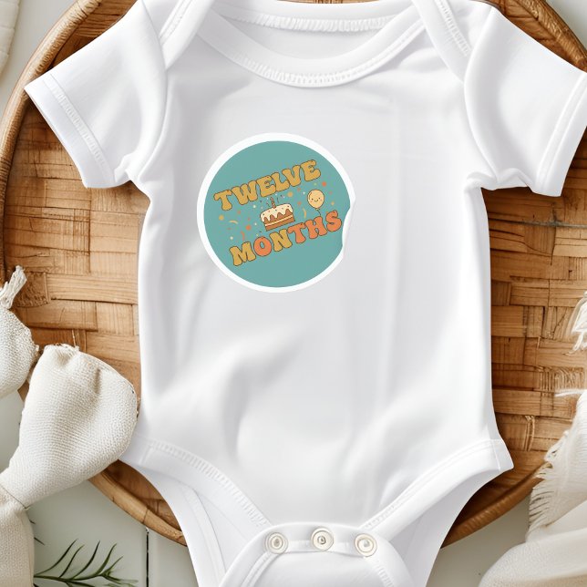 Sticker Rond Boho First Birthday Cake Baby Twelve Months Milest (Créateur téléchargé)