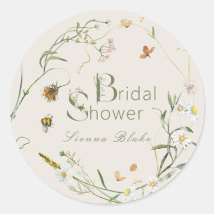 Sticker Rond Boho Fleur sauvage Bee Beige Fête des mariées
