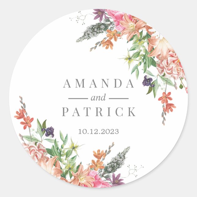 Sticker Rond Boho Fleur sauvage Enveloppe Mariage sceaux (Devant)