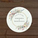 Sticker Rond Boho Fleur sauvage Fern Mint Merci vert Favoriser<br><div class="desc">Ce boho fleur sauvage fougère vert menthe merci pour le design classique rond autocollant est un arrangement élégant de cadres géométriques or classique agrémenté de délicats bouquets et tiges de fleurs boho. Avec une palette d'arrière - plans de menthe vert clair intemporelle avec une typographie noire classique simple et des...</div>