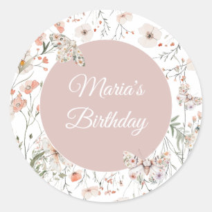 Sticker Rond Boho Fleur sauvage Floral Baby Anniversaire
