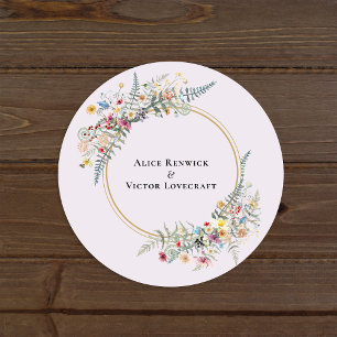 Sticker Rond Boho Fleur sauvage Lavender Mariage Enveloppe scea