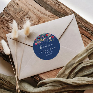 Sticker Rond Boho Fleur sauvage Merci mariage Faveur