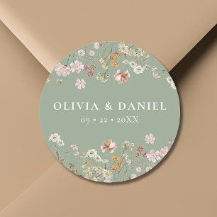 Sticker Rond Boho Fleur sauvage Sage Green Garden Mariage