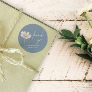 Sticker Rond Boho Fleur sauvage simple Merci bleu Dusty