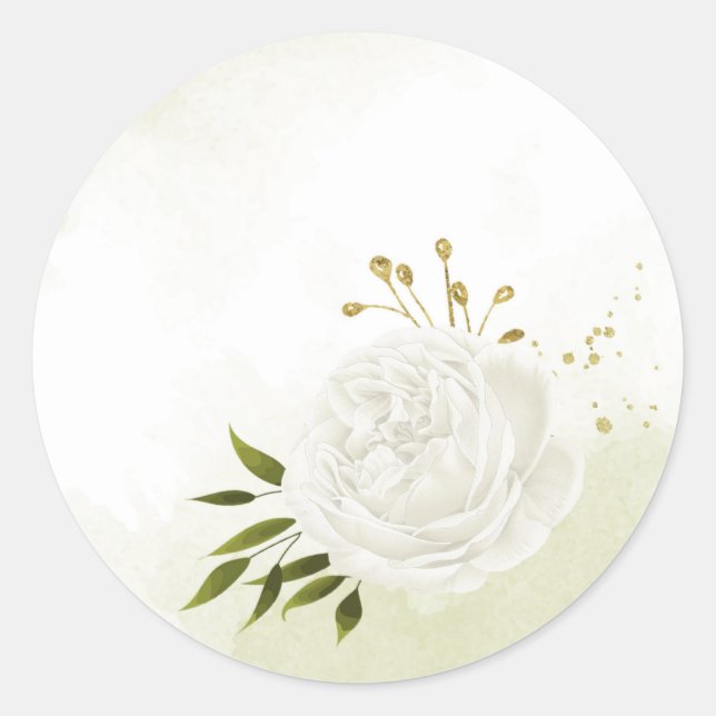 Sticker Rond Boho fleurs blanches vert feuille botanique (Devant)