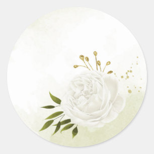 Sticker Rond Boho fleurs blanches vert feuille botanique