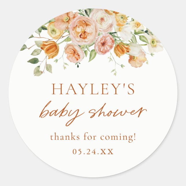 Sticker Rond Boho Fleurs fille Baby shower Merci (Devant)