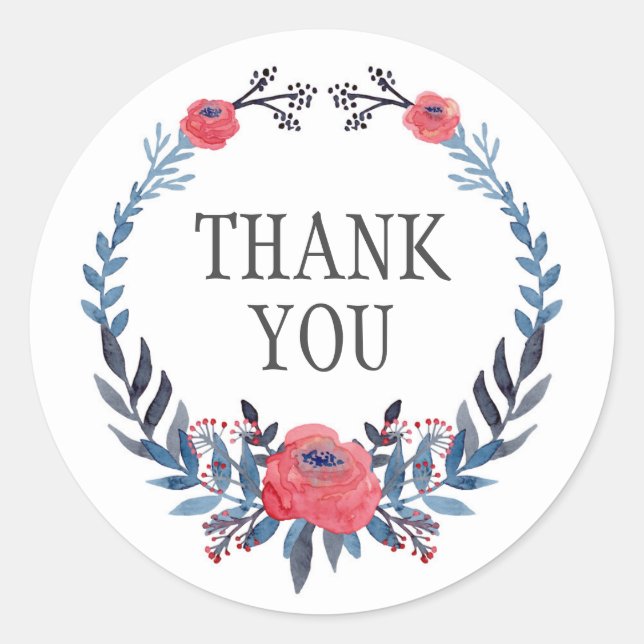 Sticker Rond Boho Floral Aquarelle Roses rouges | MERCI (Devant)