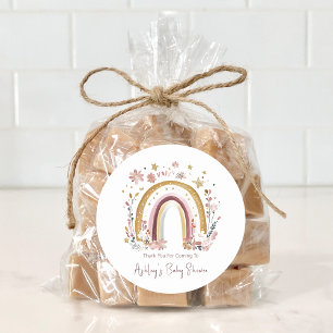 Sticker Rond Boho Floral Baby shower arc-en-ciel Merci