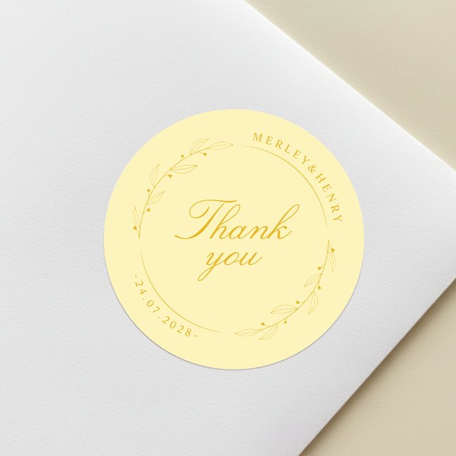 Sticker Rond Boho Floral Butter Yellow Wedding Thank You (Créateur téléchargé)