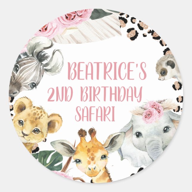 Sticker Rond Boho Floral Cheetah Imprimer Safari Anniversaire P (Devant)
