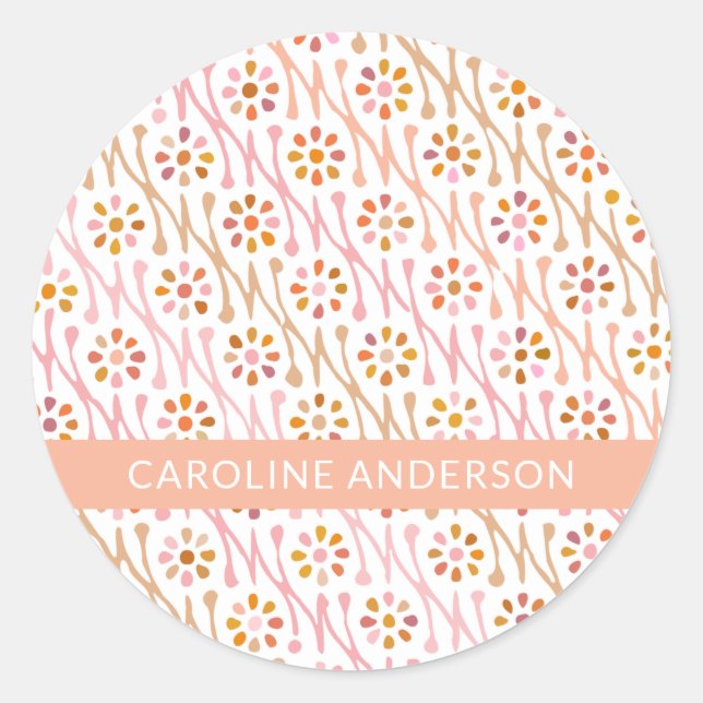 Sticker Rond Boho Floral Dessin Blush et Taupe personnalisé (Devant)