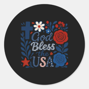 Sticker Rond Boho Floral Dieu Bénit Les Etats-Unis 4 juillet Fl