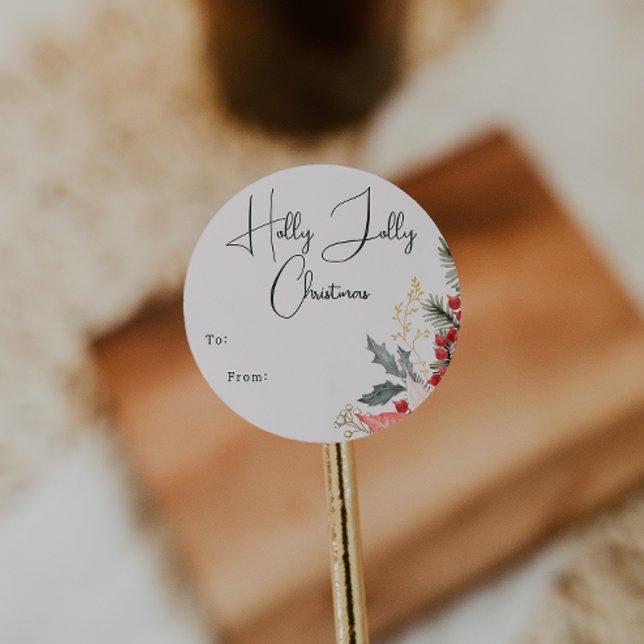 Sticker Rond Boho Floral Holly Jolly Noël À De Classique (Créateur téléchargé)