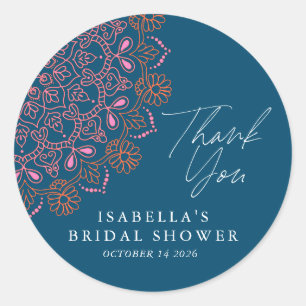 Sticker Rond Boho Floral Mandala Bleu Sarcelle Baby Shower de M