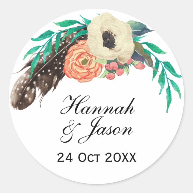 Sticker Rond Boho Floral Mariage (Devant)
