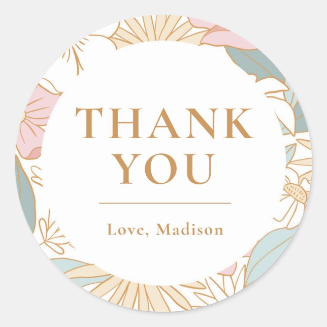 Sticker Rond Boho floral Merci Cadeau de mariage (Devant)