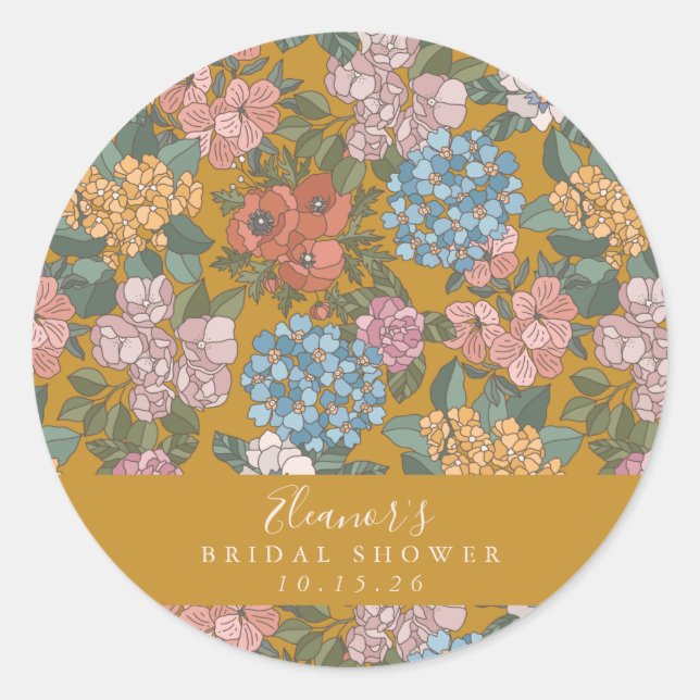 Sticker Rond Boho Floral Mustard Jaune Fête des mariées personn (Devant)