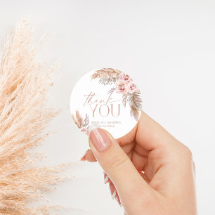 Sticker Rond Boho Floral Pampas Rose Gold Merci