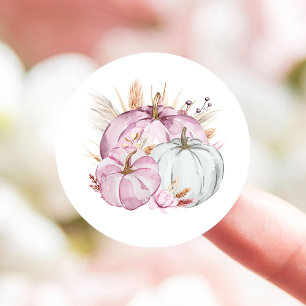 Sticker Rond Boho Floral Petit Baby shower Citrouille rose