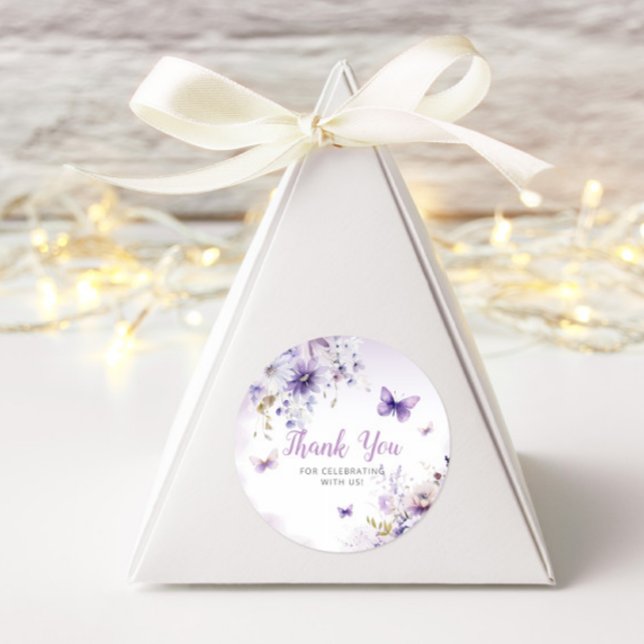 Sticker Rond Boho Floral Purple Papillon Baby shower Merci (Créateur téléchargé)
