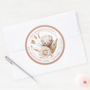 Sticker Rond Boho Floral Retour Adresse Enveloppe Phoques