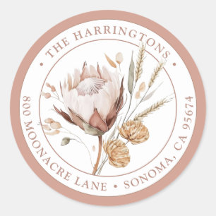 Sticker Rond Boho Floral Return Adresse Enveloppe ronde