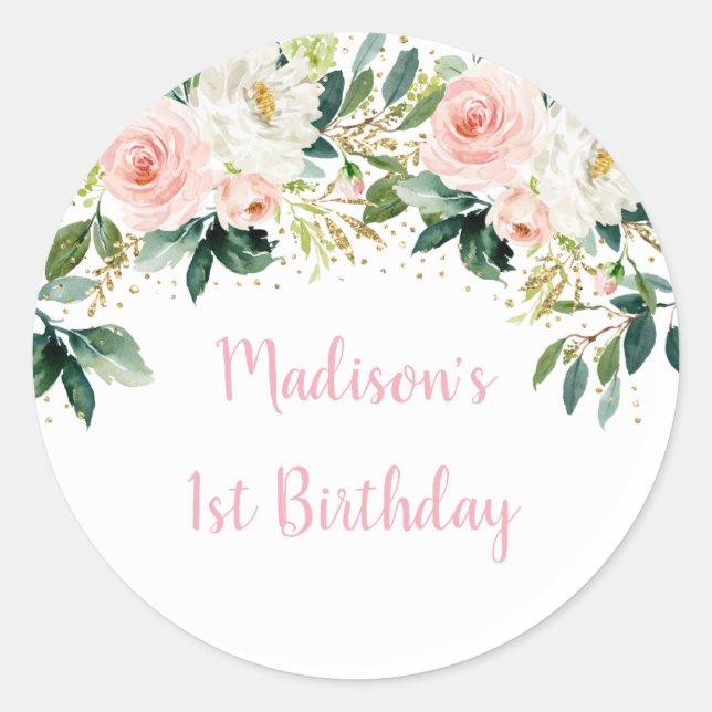 Sticker Rond Boho Floral Rose Gold Anniversaire (Devant)