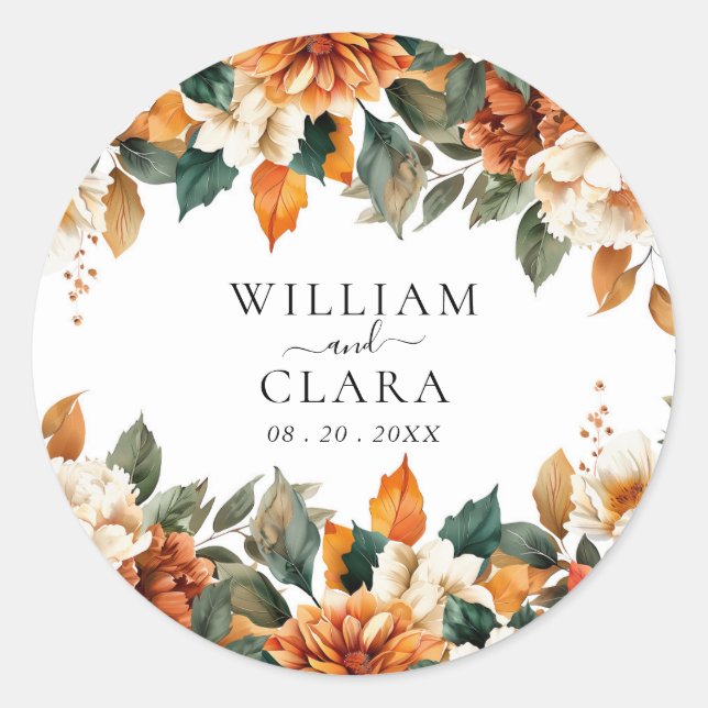 Sticker Rond Boho Floral Terracotta Aquarelle Mariage (Devant)