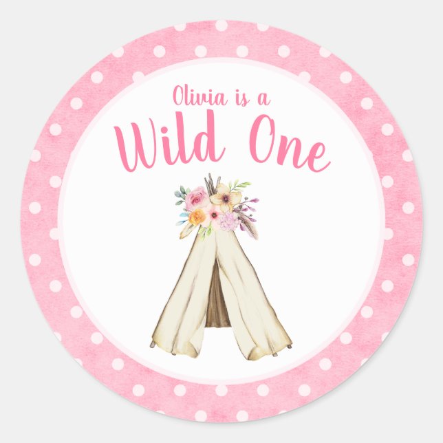Sticker Rond Boho Floral Tribal Teepee Wild Un 1er anniversaire (Devant)