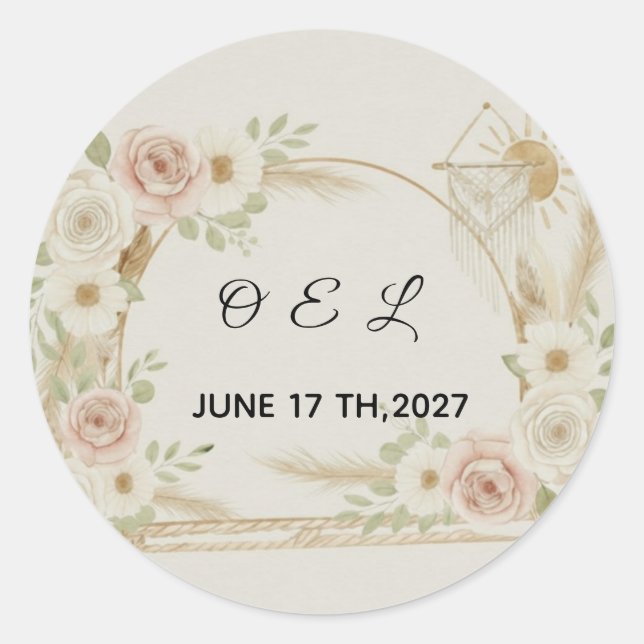 Sticker Rond Boho Floral Wedding & Pre-Wedding (Devant)
