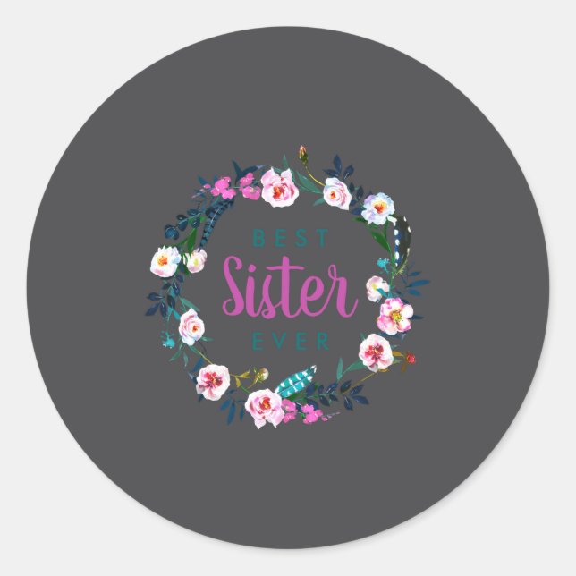 Sticker Rond Boho Floral Wreath Sister Ever  (Devant)