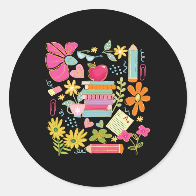 Sticker Rond Boho Flower Livre enseignant Apple Pencil Funny Re (Devant)