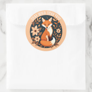 Sticker Rond Boho Fox "Stay Wild, Stay Free" Woodland Design
