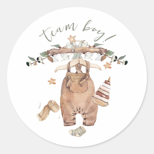 Sticker Rond Boho Gender Reveal Team Boy Baby shower (Devant)
