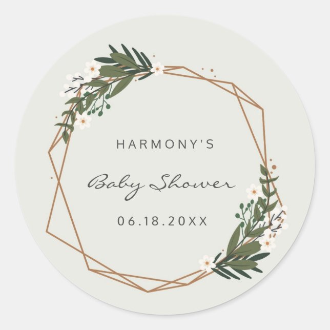 Sticker Rond Boho Géométrique Verdure Baby shower neutre genre (Devant)