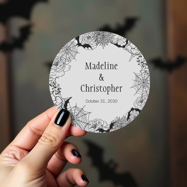 Sticker Rond Boho Gothique Floral Gris Mariage (Créateur téléchargé)