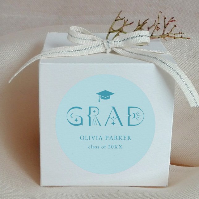 Sticker Rond Boho GRAD Typographie Bleu (Créateur téléchargé)