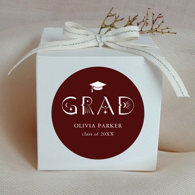 Sticker Rond Boho GRAD Typographie Maroon (Créateur téléchargé)