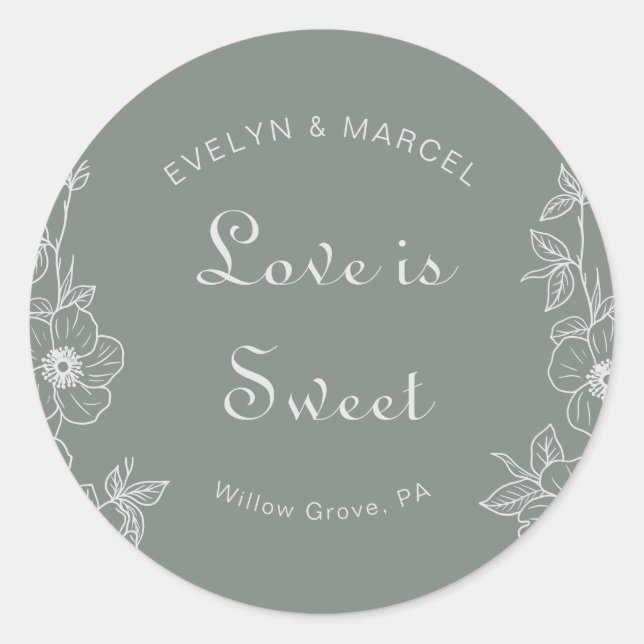 Sticker Rond Boho Green Floral Mariage L'amour est doux (Devant)