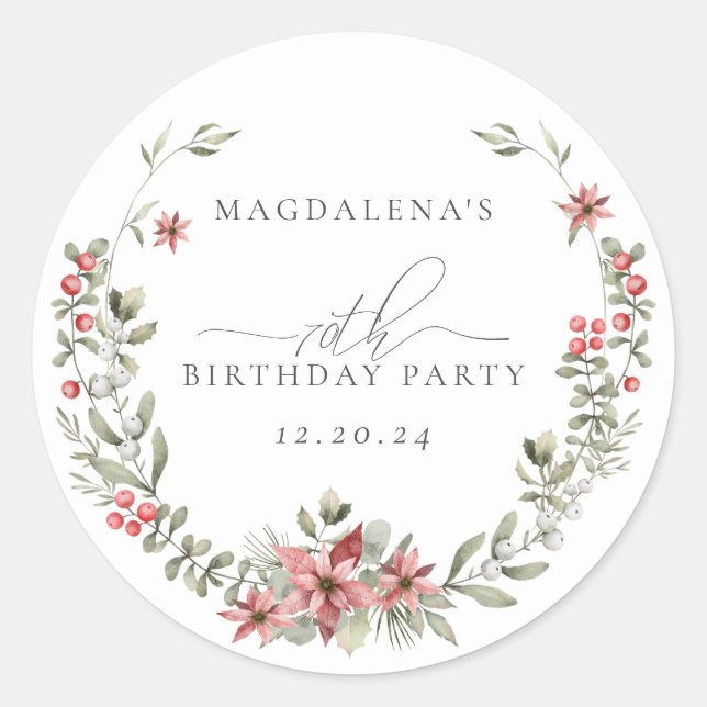 Sticker Rond Boho greenery hivernal floral rouge 70e anniversai (Devant)