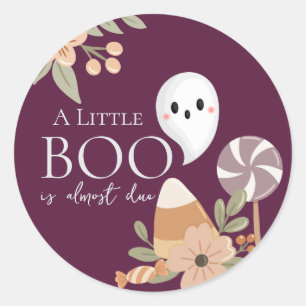 Sticker Rond Boho Halloween Baby shower mignon Fantôme Plum pou