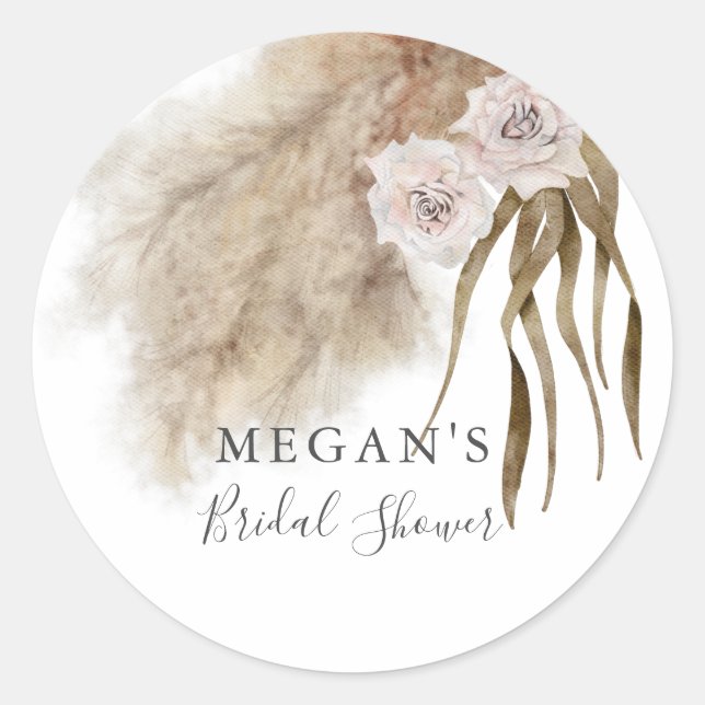 Sticker Rond Boho Herbe de Pampas Botanique Enterrement de Vie  (Devant)